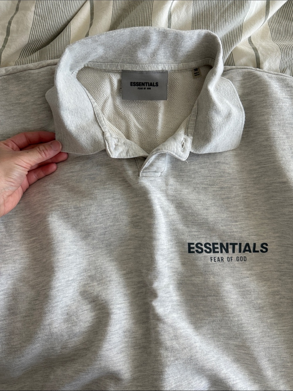 Essentials Fear of God Light Gray Polo Sweatshirt with Chest Logo